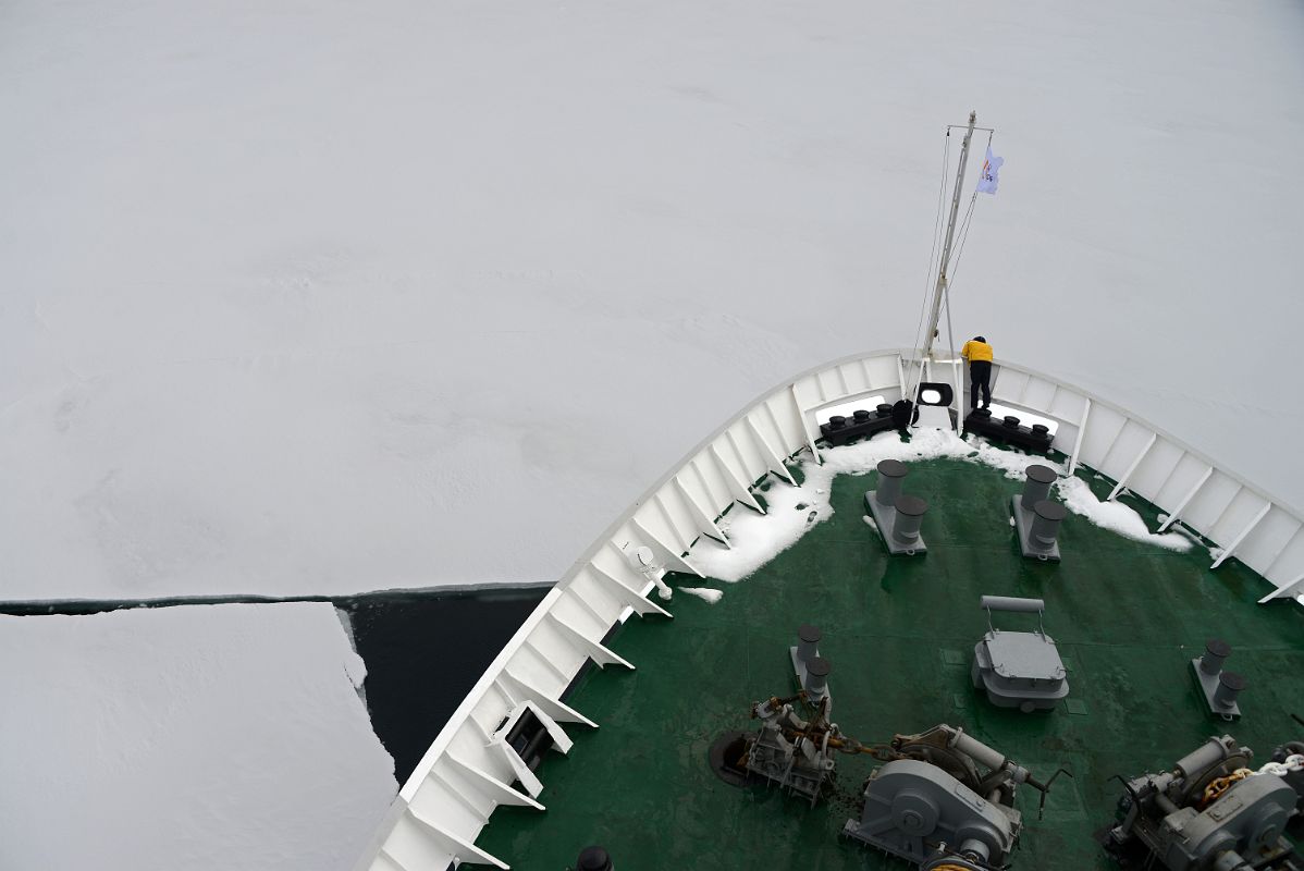 07A Quark Expeditions Antarctica Cruise Ship Breaking Through The Ice Shelf At Port Foster Deception Island